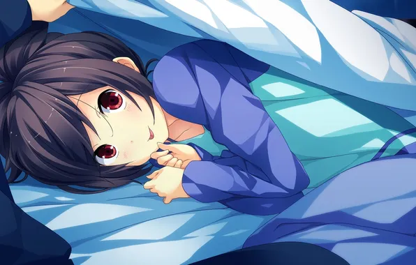 Bed, hand, art, girl, bed, game cg, kanojo to ore to koibito to, marui