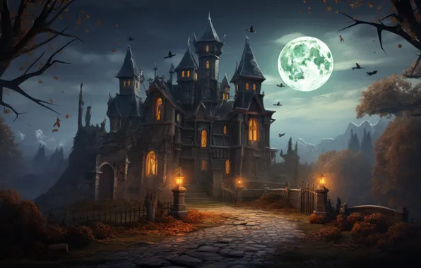 Picture moon, night, castle