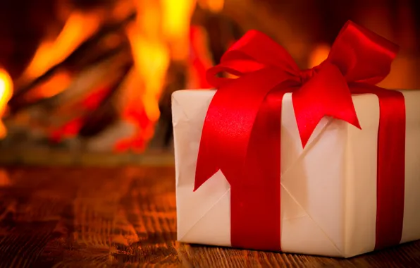Picture gift, New Year, Christmas, tape, fire, fireplace, Christmas, Xmas