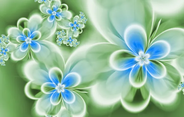 Flowers, abstraction, blue, green