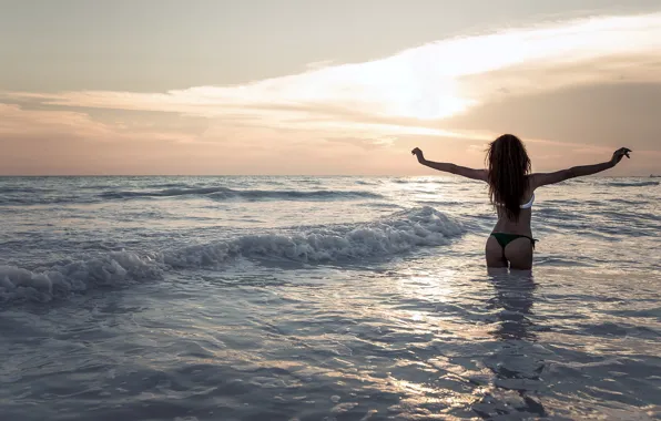 Wave, freedom, girl, in the water