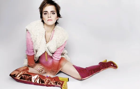 Girl, boots, dress, actress, brown hair, Emma Watson, Emma Watson