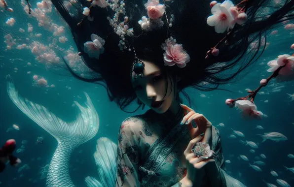 Look, girl, face, pose, fantasy, mermaid, fantasy, AI art