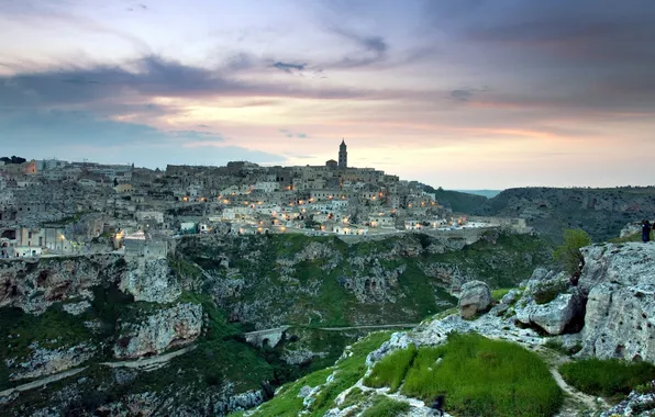 The sky, Mountains, Horizon, Italy, Italy, Picturesque landscape, Park Rock Churches Matera Basilicata, Rock churches …
