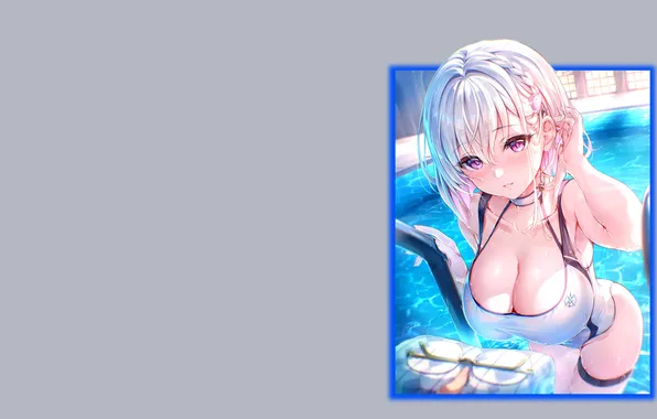 Girl, hot, sexy, wet, pool, cleavage, boobs, anime
