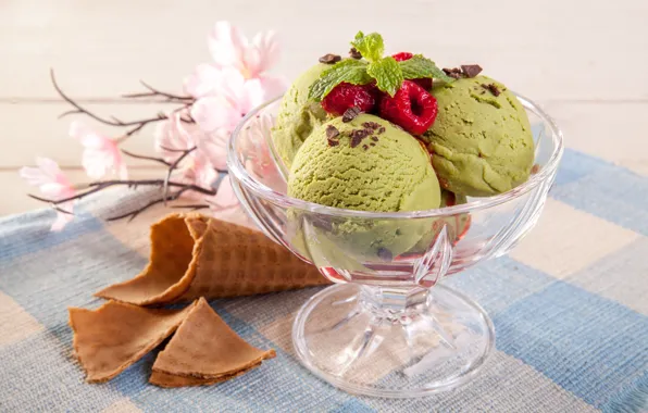 Flowers, horn, dessert, Ice cream