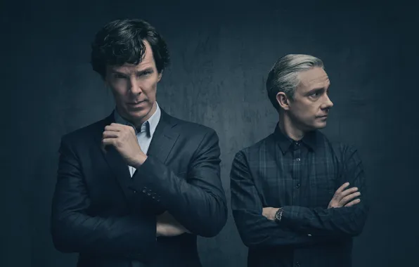 Picture the series, Sherlock Holmes, Martin Freeman, Martin Freeman, Benedict Cumberbatch, Benedict Cumberbatch, Sherlock, Sherlock