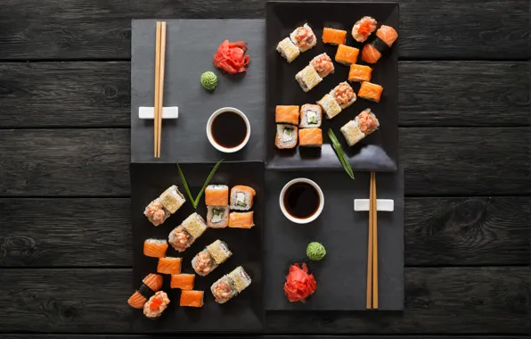 Sticks, sauce, sushi, sushi, rolls, ginger, set, wasabi