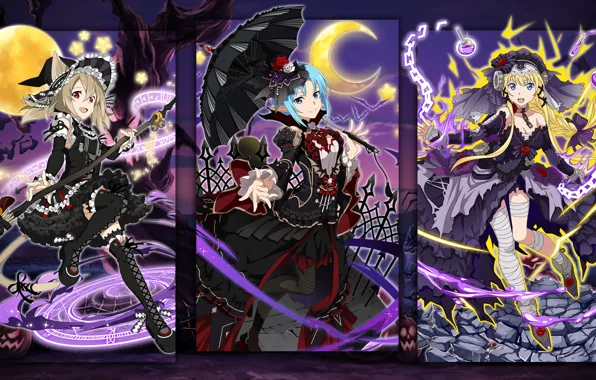 Girls, collage, characters, costumes, Halloween, Sword art online, Sword Art Online