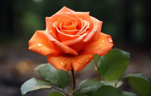 Flower, leaves, drops, macro, flowers, rose, roses, orange