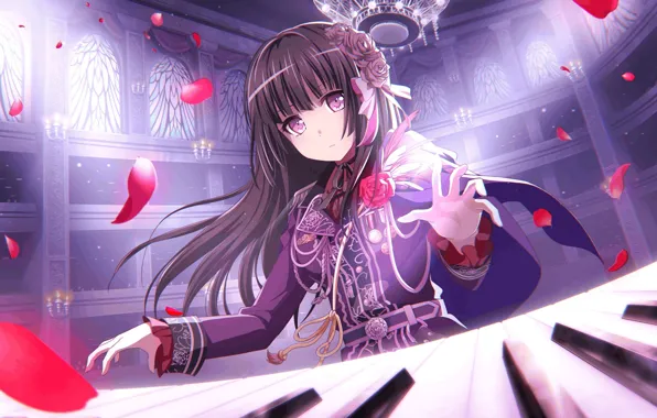 Girl, music, petals, keys, BanG Dream!