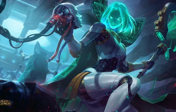 Wallpaper League of Legends, head, girl, cyborg