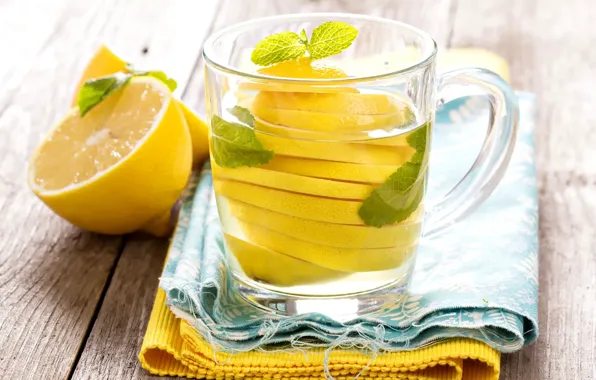 Mug, drink, mint, lemons, lemonade