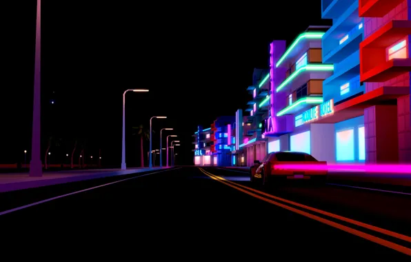 Auto, Road, Night, Music, The city, Neon, Machine, Background
