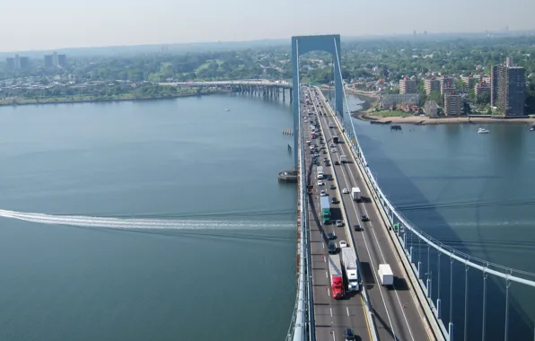 Picture machine, bridge, river, New York, panorama, New York City, East River, East River