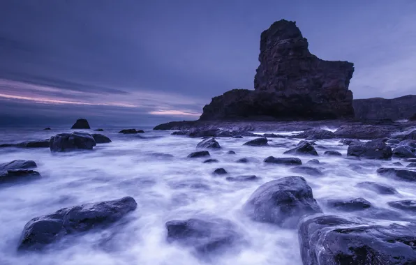 Purple, the sky, landscape, stones, rocks, shore, the evening, Scotland