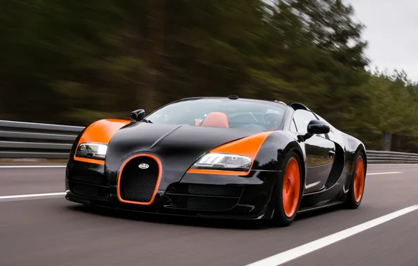 Picture forest, the sky, Bugatti, Bugatti, Veyron, Veyron, supercar, the front