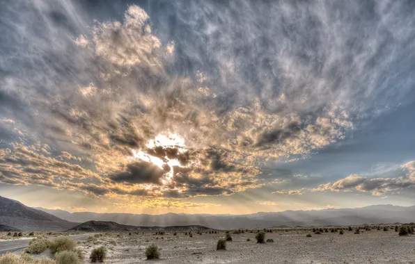 Picture road, the sky, clouds, mountains, the way, desert, landscapes, road