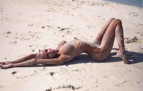 Beach, girl, sexy, naked, body, barefoot, figure, blonde