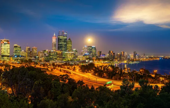 Night, the city, lights, building, home, skyscrapers, the evening, Australia