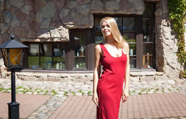 Model, yard, blonde, lights, Davina, Darina Nikitina