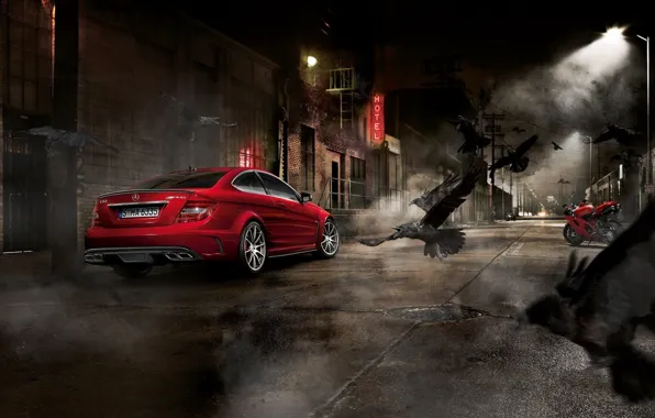 Red, street, the darkness, Mercedes