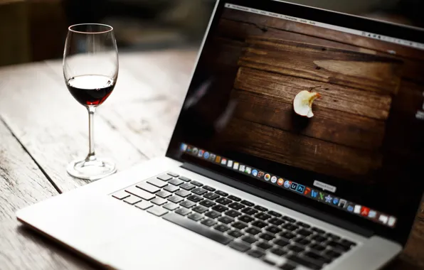 Creative, wine, sign, Wallpaper, glass, Apple, laptop, still life