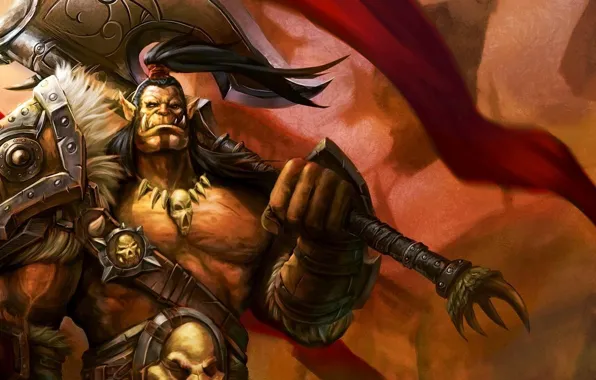 Fantasy, warrior, art, armor, axe, Orc