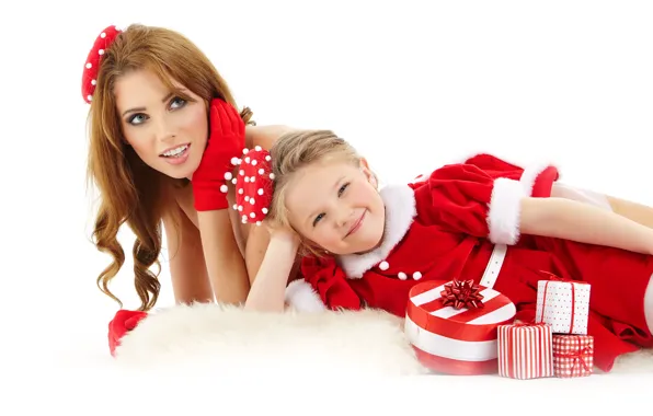 Picture girl, decoration, smile, holiday, gift, toy, ball, New Year