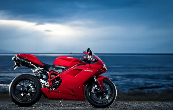 Picture the sky, red, clouds, the ocean, profile, red, ducati, Ducati