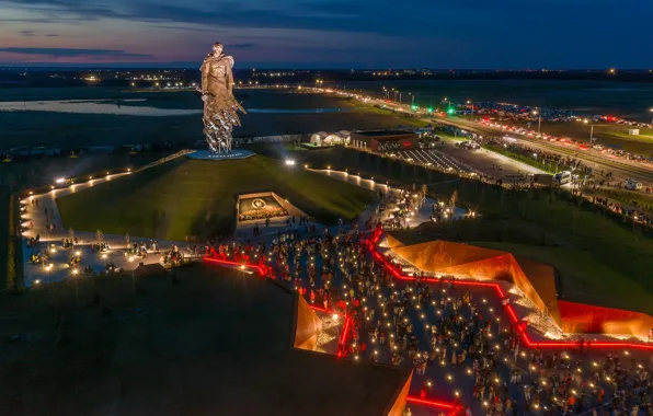 The city, the evening, lighting, soldiers, monument, memorial, Stanislav Zaburdaev, Rzhev