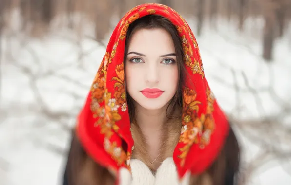 Winter, look, girl, brunette, shawl