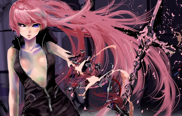 Picture girl, emotions, robot, sword, tears, Android, megurine luka, Vocaloid