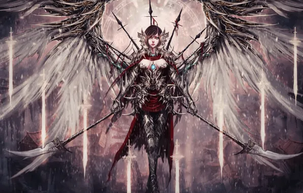 Picture girl, weapons, fiction, wings, angel, art
