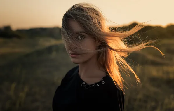 Look, girl, the sun, landscape, model, portrait, makeup, hairstyle
