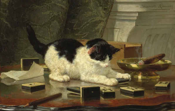 Tree, oil, picture, Henrietta Ronner-Knipe, Kitty Is Played