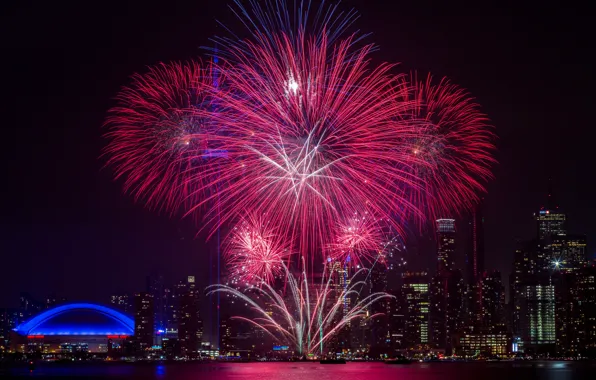 The city, lights, salute, Canada, fireworks, Toronto