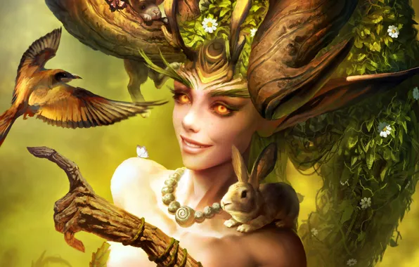 Picture animals, look, flowers, nature, plants, art, Heroes of the Storm, Lunara