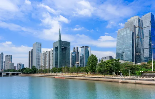 River, Skyscrapers, China, Shanghai, Landscape