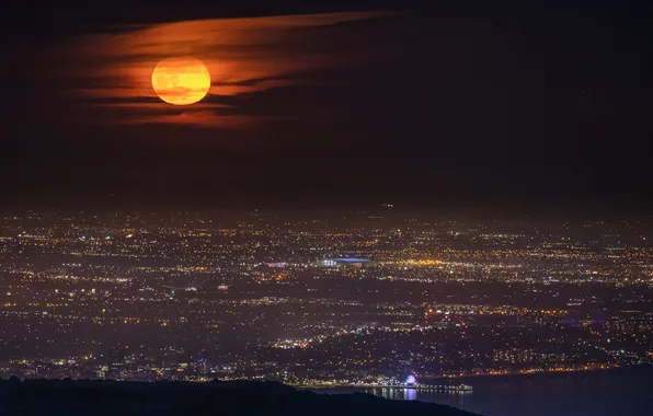 Night, The moon, CA, USA, USA, Moon, Night, Los Angeles