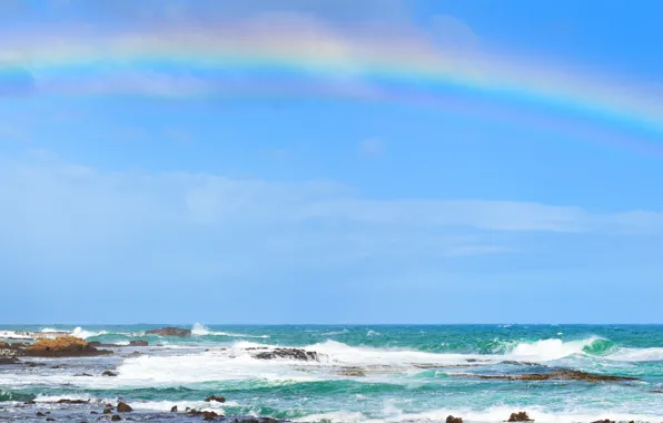 Sea, landscape, rainbow