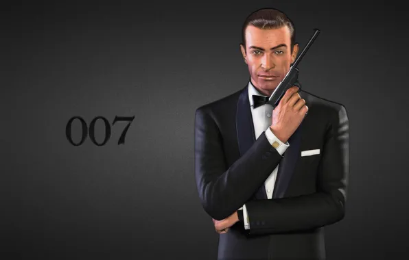 Gun, the inscription, black background, James Bond, Sean Connery, Sean Connery, 007, James Bond