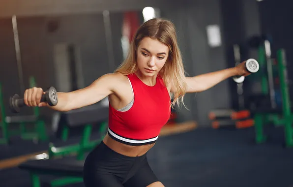 Picture woman, blonde, sports, gym, training, sportswear