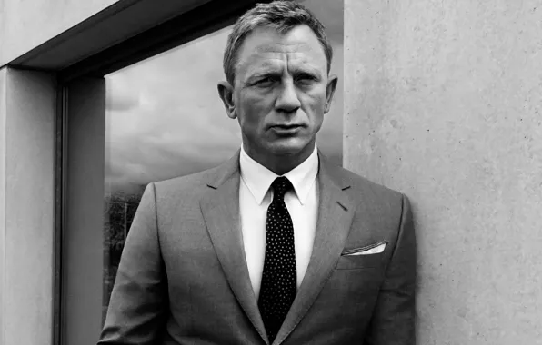 Picture photo, costume, tie, actor, black and white, jacket, Daniel Craig, Daniel Craig