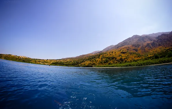 Lake, shore, mountain, Greece, dobraatebe, Crete