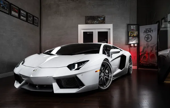 Picture Lamborghini, Power, Front, White, LP700-4, Aventador, Wheels, ADV.1, Ligth