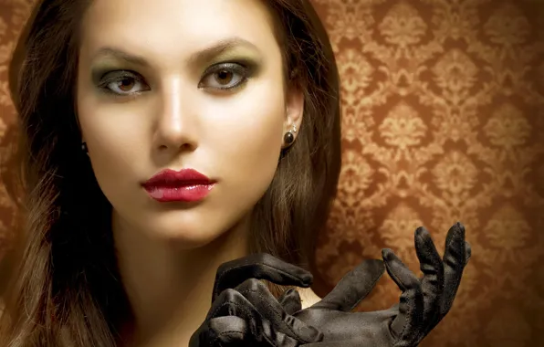 Picture look, face, makeup, lipstick, lips, gloves