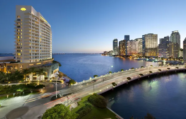 Road, the city, the ocean, home, Miami, FL, Bay, USA