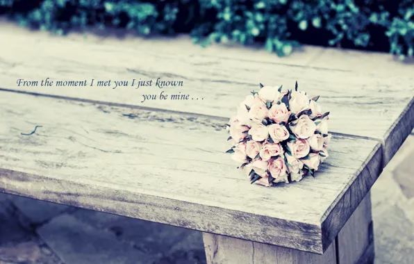 Picture greens, leaves, flowers, background, the inscription, Wallpaper, mood, roses