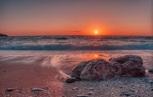 Sea, sunset, stone, Italy, Italy, The Mediterranean sea, Mediterranean Sea, Sardinia